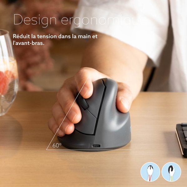 R-GO TOOLS Souris ergonomique verticale sans fil R-GO HE BREAK Connexion  Bluetooth. Gaucher. Taille M