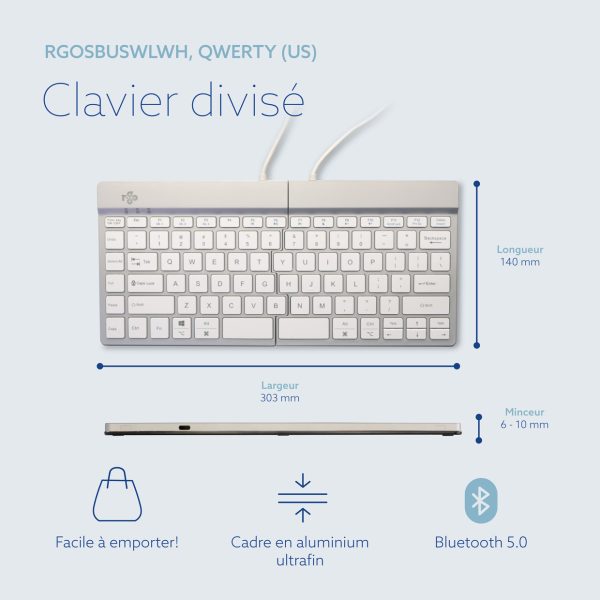 R-GO TOOLS Clavier ergonomique Split, AZERTY (FR), Noir, filaire  RGOSP-FRWIBL ≡ CALIPAGE